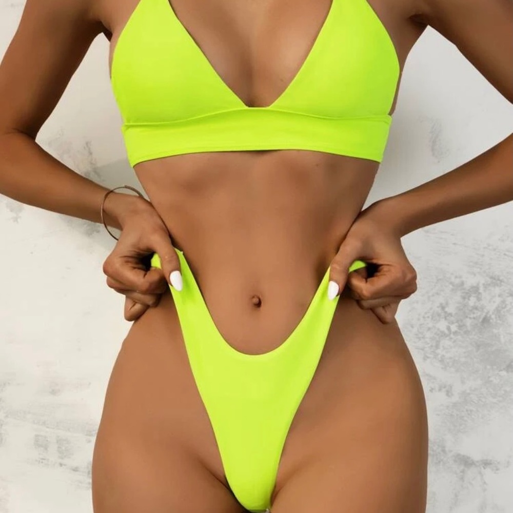 SHEIN-Neon lime -High cut swim suit.